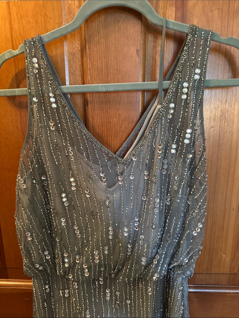 Adrianna Papell Gray Sequin V-Neck Cocktail Dress - Picture 5 of 9